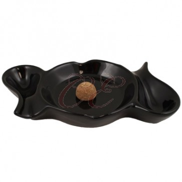 Black Ceramic Double Ashtray With Cork