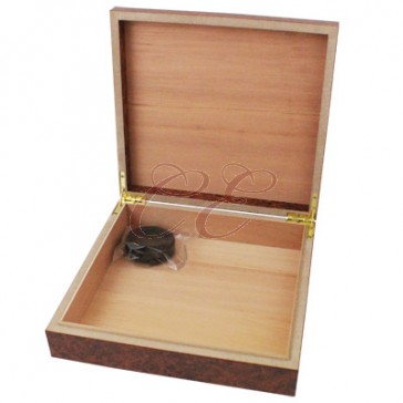 Burl 20 Count Humidor with Humidifier and Brass Hinges