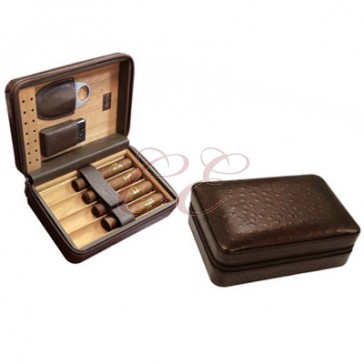 Manhattan 5 Cigar Case with Cigar Cutter and Lighter Brown