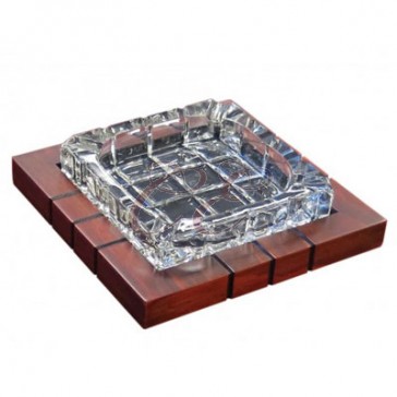 Crystal and Wood Cross-Hatched Ashtray