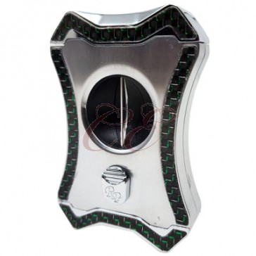 Rocky Patel Viper V-Cut Series Silver and Green Carbon Fiber Cigar Cutter